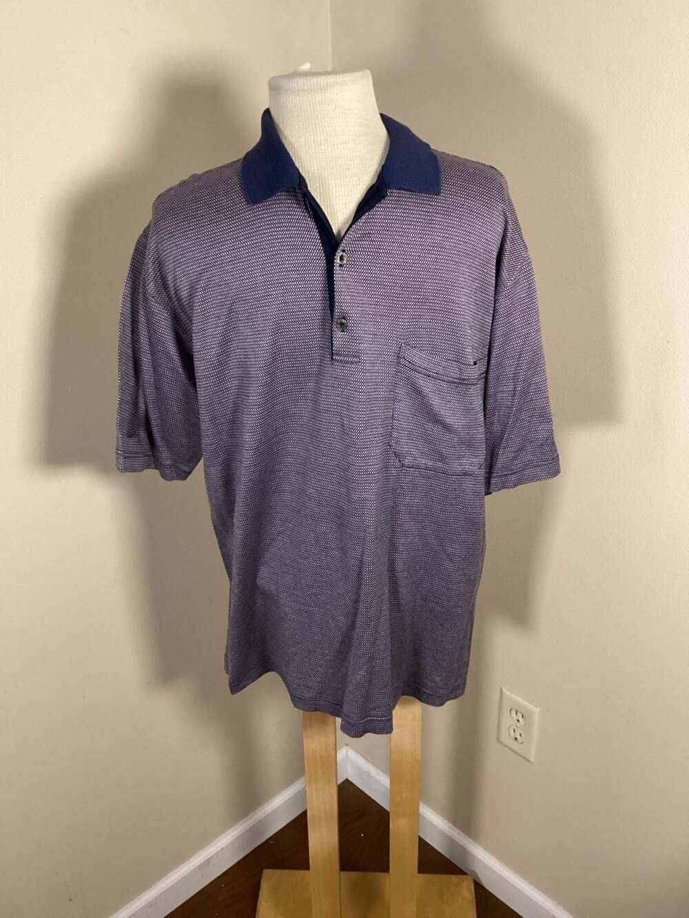 Emme Uno Made in Italy Men's Purple Micro-Houndstooth 100% Cotton Short Sleeve P